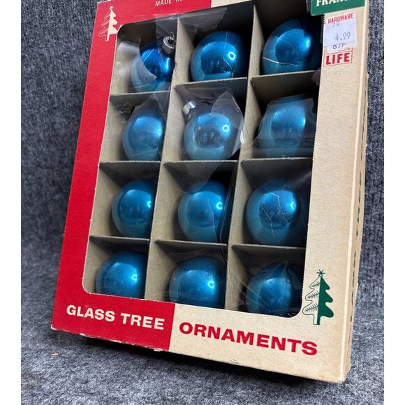 Vintage Franke Blue Glass Tree Ornaments One Dozen Made In USA - Picture 3 of 6